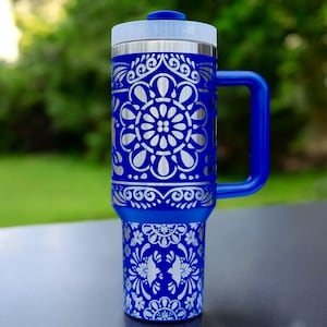 Talavera Tile 40oz Stanley OR Generic Laser Engraved Tumbler, Mexican Pottery Design, Southwest Drinkware, Cinco De Mayo Tumbler, Spanish image 1