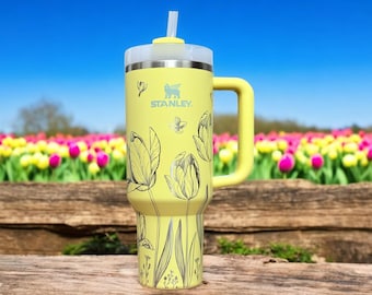 Tulips Stanley or Generic 40oz Laser Engraved Tumbler, Floral Wrap, Garden Lover, Flower Lover Gift, Outdoor, Personalized, Gift For Her