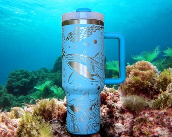 Whale Shark 40oz Stanley OR Generic Tumbler, Ocean Theme Gifts, Sea Life, Beach Lover, Personalized Wrap