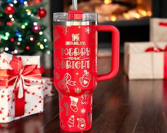 Christmas 40oz Stanley OR Generic Laser Engraved Tumbler, Doodles, Xmas, Stocking, Presents, Tree, Holiday, Candy Cane, Personalized