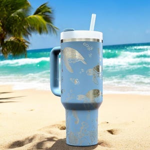Sea Turtle 40oz Stanley OR Generic Laser Engraved Stainless Tumbler, Ocean Sea Life, Beach, JellyFish ,Seahorse, Personalized Beach Lover