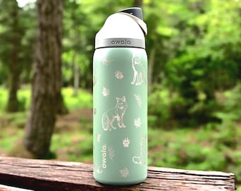 Fox OWALA 32oz Freesip Engraved Water Bottle, Woodland Animal, Forest Wildlife, Animal Lover Gift,  Nature Gift for Kids