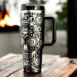 Sugar Skulls Stanley OR Generic Laser Engraved Tumbler, Gothic, Halloween, Mexican Dia De Los Muertos, Day Of The Dead