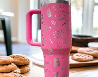 Baking Theme Laser Engraved Tumbler, 40oz Stainless Steel, Culinary Gift for Baker, Pastry Chef