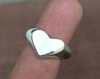 Solid Sterling Silver Ring, Signet Heart Ring, Heart Jewelry, Love Ring, Pinky Ring, Love Jewelry, Silver Heart Signet Ring, Gift For Ring