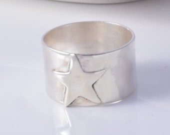 Sterling zilveren ster ring, handgemaakte ring, 925 zilveren ster ring, band ster ring, mooie ring, Valentijnsdag ring, Boho ring cadeau voor haar