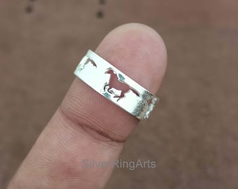 Horse Animal Ring,925 Silver Ring,Handmade Ring,Band Horse Ring,Wedding Band Ring, Engraved Horse Ring, Horse Jewelry, Horse Rider Ring,