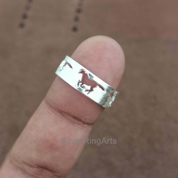 Bague animal cheval, bague en argent 925, bague faite main, bague cheval, alliance, bague cheval gravé, bijoux cheval, bague cavalier,