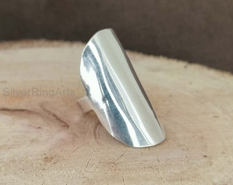 Anillo de declaración larga, anillo de plata de ley 925, anillos boho para mujeres, ancho, grande, dedo completo, tubo de manguito de cigarro grande y grueso, regalo para él