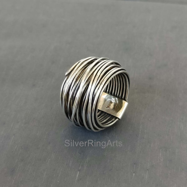 Bague en fil d'argent enveloppante faite main Bague en argent massif bague en argent sterling Bague tendance Bague en fil d'argent multicouche Bijoux fait main