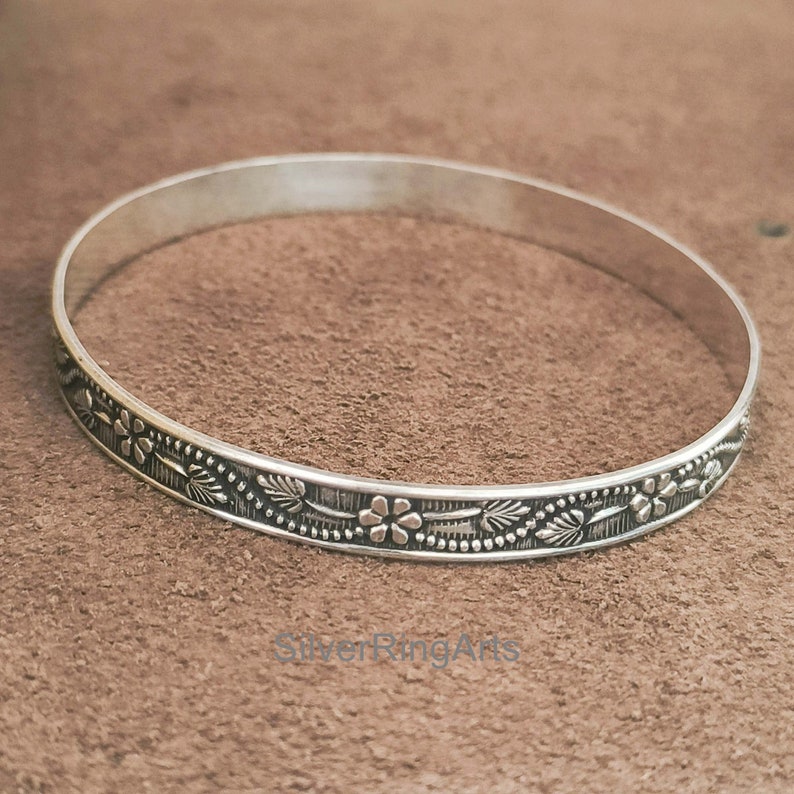 925 Sterling Silver Bangle,Flower Designer Bangles,Handmade Jewelry,Bangle For Women,Stacking Bangles,Beautiful Bangles,Gift For Christmas image 2