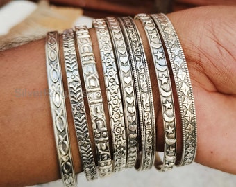 Conjunto de 8 brazaletes, brazalete de plata de ley 925, brazaletes apilables, pulseras Semanario, brazaletes de 8 días, joyería india, conjunto de pulseras de plata