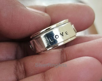 Personalized Text Ring,Sterling Silver Ring, Spinner Anxiety Ring,Lover Ring,Heart Ring,Spinner Ring,Handmade Ring,Worry Ring,Gift For Her,