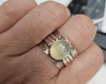 Prehnite Ring, 925 Sterling Silver Ring, Handmade Ring, Band Ring,Women Jewelry,Oval Stone Ring, Gift Jewelry, Boho Ring, Prehnite Jewelry.