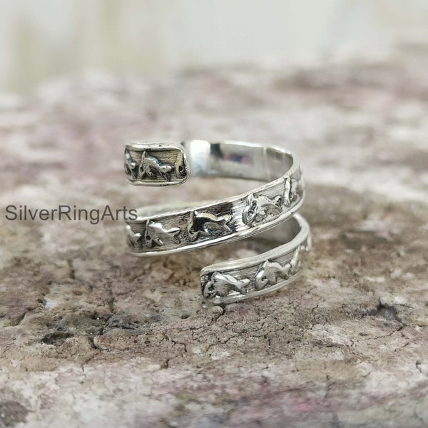 925 Sterling Silver Adjustable Fish Ring,School Of Fish Ring,Ocean Ring,Faith Ring,Christian Ring,Eternity Ring,Fish Swimming ,Gift for him