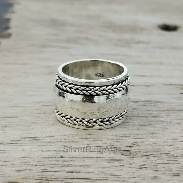 Silver Wide Band Ring,Handmade Ring,Solid Silver Ring,Women Ring,Meditation Ring,Fidget Ring,Big Silver Band,Spinner Ring,Gift For Her  J125