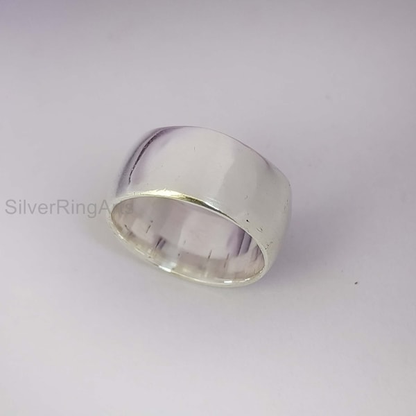 Wide Low Domed Silver Band Ring, 10mm Wide, Sterling Silver, Made to Order,Handmade Band,Statement Ring,Gift For Her,Weeding Band,Boho Ring