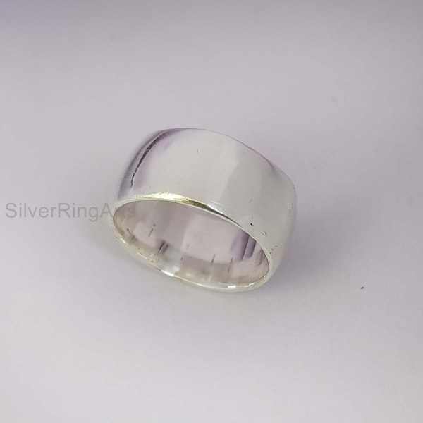 Brede lage koepelvormige zilveren bandring, 10 mm breed, sterling zilver, op bestelling gemaakt, handgemaakte band, statement ring, cadeau voor haar, wieden band, boho ring