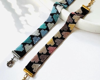 Peyote Stitch Handmade Bracelet | Japanese Myuki Seed Bead ,  Wide Adjustable Bracelet, Heart Shape Bracelet | Delica Bracelet