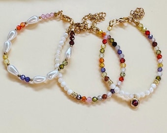 Sparkling Everyday Zircon Sea Shells Beaded Bracelets | Elegant Fashion Accessories | Colourfull Rainbow Pallet Jewelry