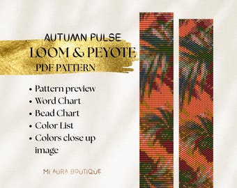Pulsera de cuentas pares Loom & Peyote / Patrón de descarga instantánea en PDF de Miyuki Delica / Abalorios DIY / Patrón de otoño