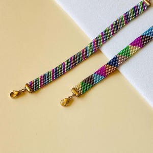 Rainbow Peyote Stitch Weaving Cuff Bracelet, 11/0 Delica MIYUKI Seed Beads | Adjustable Homemade Bracelet | BOHO Style Jewelry