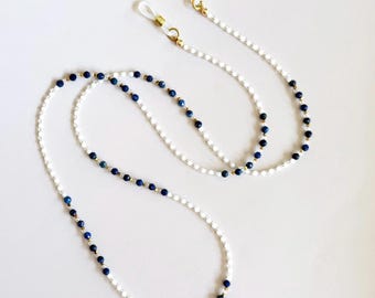 Lapis Lazuli And Glass Beads Glasses Chain | Elegant Eyewear Holder | Boho Style, Daily Chic Accessory | Eyeglasses Necklace | Eyewear Strap