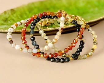 Delicate Gemstone Beaded Bracelet | Blue Sapphire | Blue Lace Agate | Orange Garnet | Prehnite Bracelet | Elegant Thin Fall  Pretty Bracelet
