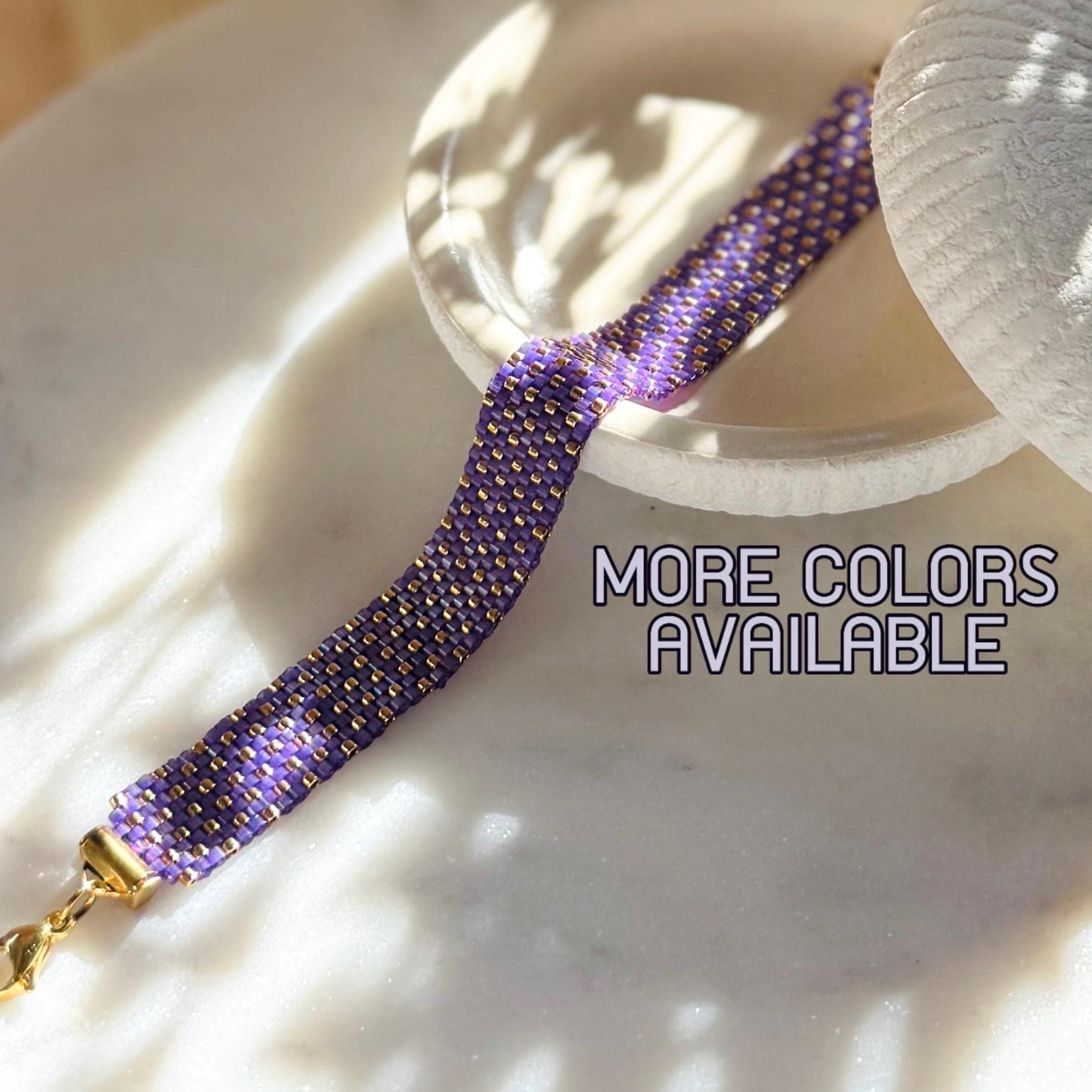 Sparkling Purple Gold Peyote Stitch Handmade Bracelet | Japanese Myuki Seed Bead | Adjustable Bracelet | Delica Bracelet | Luxurious Gift