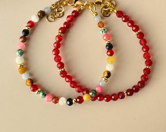 Bright Colourful Natural Stone Beaded Bracelets | Ruby Bracelet | Mixed Gemstone Bracelet | Adjustable Matching Bracelets | Stack Bracelets