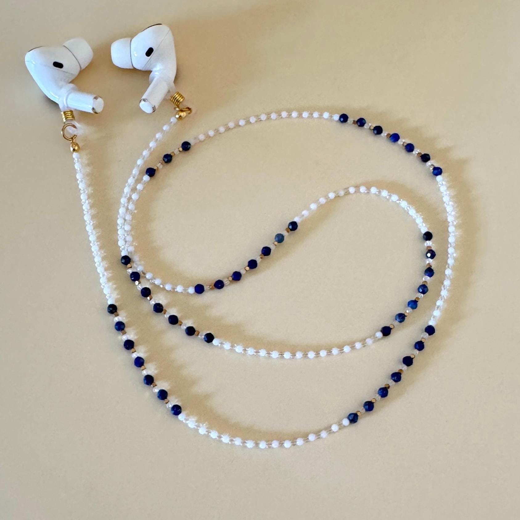 Bohemian Luxury Lapis lazuli eyeglass chain holder 26in Beaded Gemstone Glasses Lanyard | Boho Sunglass Chain  main image 2