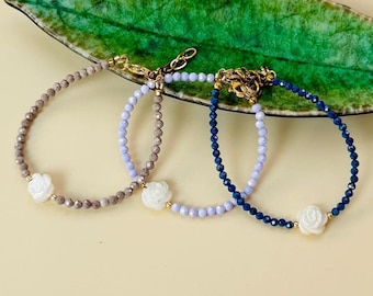 Elegant Zircon Beaded Bracelets With Rose Sea Shell Bead | Sparkling Fashion Jewelry | Luxury Accessory | Special Occasion Wear