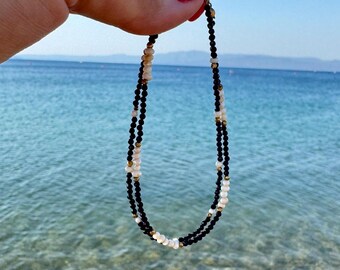 Pearl and Black Zircon Anklet | Adjustable Beaded Anklet | Ankle Bracelets For Women | Beach Style Summer Foot Jewelry | Pearls Jewelry