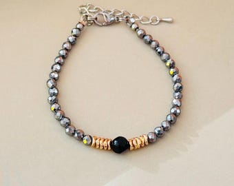 Sparkling Special Faceted Natural Terahertz Beaded Bracelet | Sophisticated Special Occasion Jewelry Gift | Adjustable Elegant Bracelet