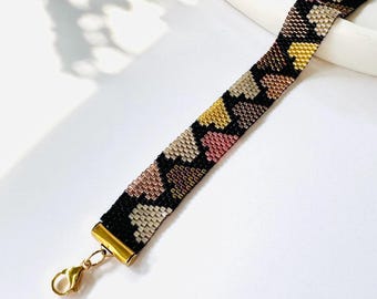 Peyote Stitch Handmade Bracelet | Japanese Myuki Seed Bead ,  Wide Adjustable Bracelet, Heart Shape Bracelet | Delica Bracelet