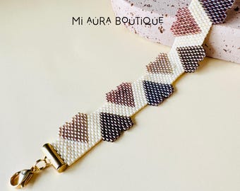 Peyote Stitch Handmade Bracelet with Original Japanese Delica Myuki Seed Bead ,  Wide Adjustable Bracelet, Heart Shape Homemade Bracelet