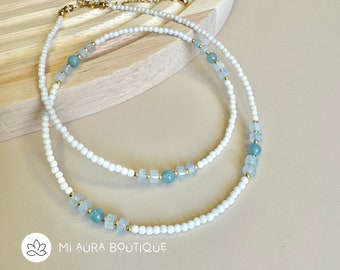 Aquamarijn Choker, maart Birthstone, minimalistische sieraden, helende kristallen, halfedelstenen verstelbare ketting