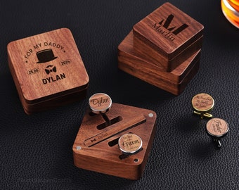 Custom Cufflinks & Tie Clip Set - Wood Cufflinks with Box, Groomsmen Proposal, Best Man Gift, Engraved Cufflinks, Bachelor Party