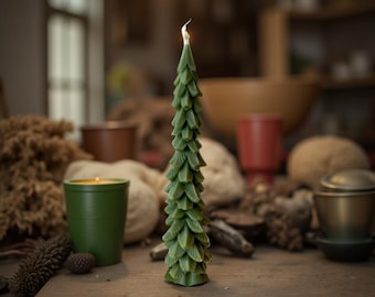 Organic Green taper Beeswax Pine Tree Candle: *DRIP FREE* | Home Decor | Sustainable