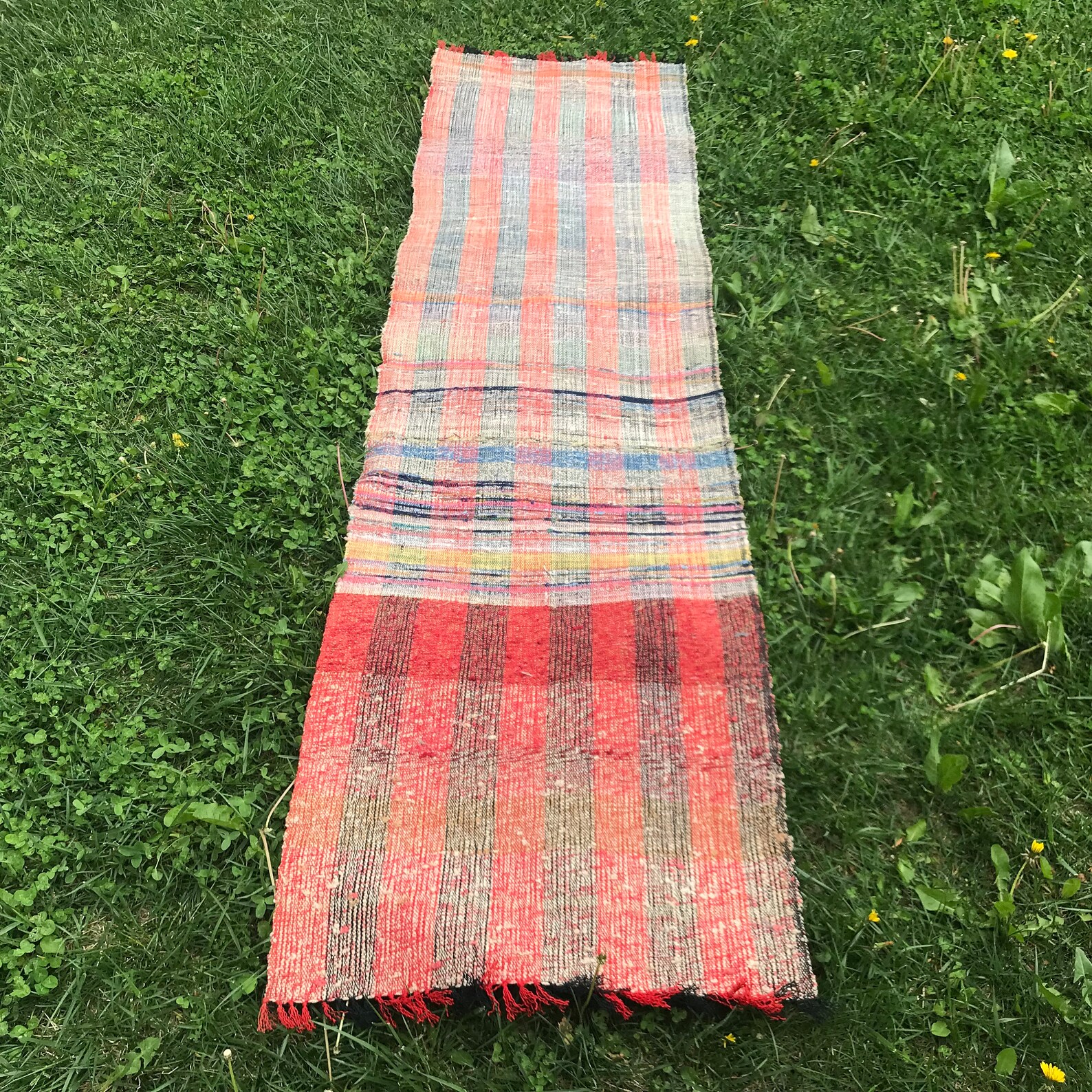 Narrow Rag Rug Runner, Flatweave Cotton Runner Rug, Kilim Runner Rug ...