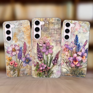 Floral Old Newspaper Phone Case fit Samsung S25 S24 FE S23 Plus S22 S21 S20 FE fit Samsung A56 A53 A52s A36 A15 A14 A26 A16 A35 A55