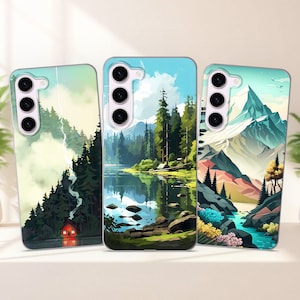 Coque Mountain pour Samsung S25 S24 FE S23 Plus S22 S21 S20 FE pour Samsung A56 A53 A52s A36 A15 A14 A26 A16 A35 A55