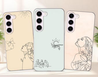 Minimalist Line Art Phone Case fits Samsung S25 S24 FE S23 Plus S22 S21 S20 FE fit Samsung A55 A54 A53 A36 A35 A34 A16 A15 A14 A26 A56 A17