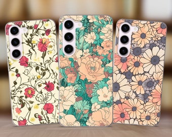 Flowers Phone Case Floral Cover fits Samsung S25 S24 FE S23 Plus S22 S21 S20 FE fit Samsung A56 A53 A52s A36 A15 A14 A26 A16 A35 A55 A17