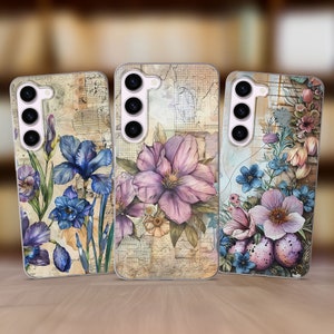 Floral Newspaper Phone Case fit Samsung S25 S24 FE S23 FE S22 S21 S20 FE fit Samsung A56 A53 A52s A36 A15 A14 A26 A16 A35 A55