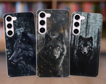 Wolf Black Picture Phone Case fits Samsung S25 S24 FE S23 Plus S22 S21 S20 FE fit Samsung A56 A53 A52s A36 A15 A14 A26 A16 A35 A55 A17