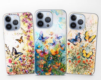 Frühling Schmetterlinge Blumen auf Handy Hülle für iPhone 15 Pro Max 14 13 Pro 12 11 für Pixel 8 8A 7 Pro 6 für Huawei Mate 40 30 pro P50 P40 P9