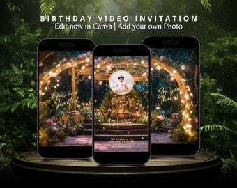 Custom Animated Enchanted Forest Birthday Invitation Video Fairy Garden Enchanted Forest Editable Template Fairytale Birthday Invite for her
