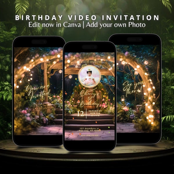 Custom Animated Enchanted Forest Birthday Invitation Video Fairy Garden Enchanted Forest Editable Template Fairytale Birthday Invite for her