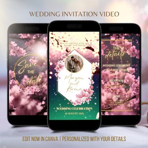 Custom Cherry Blossom Wedding Invitation Video Sakura Flowers Animated Wedding Digital Template Editable Invite